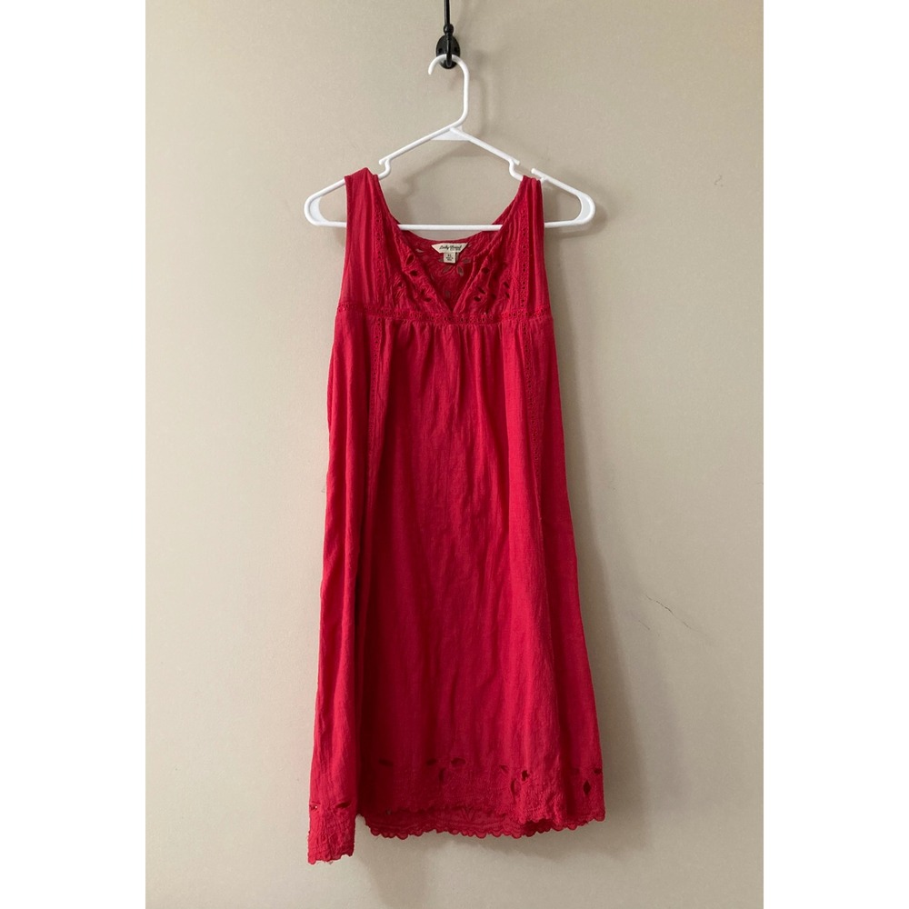 Lucky Brand Red Eyelet Embroidered Sleeveless Shift Dress XL Boho Scalloped Hem